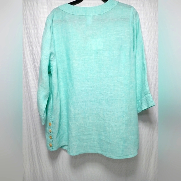 Sigrid Olsen 100% Linen V Neck 3/4 Sleeve Pull On Top. Ladies 1XL NWT - Picture 2 of 7